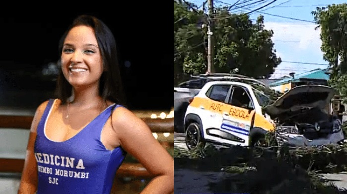 Jovem morre após árvore cair sobre carro de autoescola