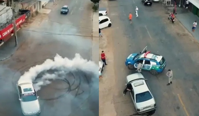 Motorista é preso ao fazer manobra arriscada na frente de viatura; veja vídeo