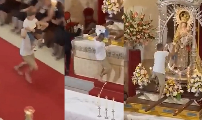 homem invade missa e deixa o filho em cima do altar da Virgem do Carmo