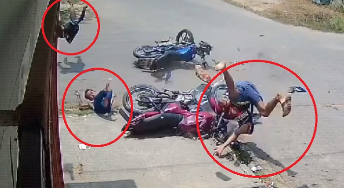 Vídeo mostra garotinho e dois homens ‘voando’ em colisão de motos no AM 1