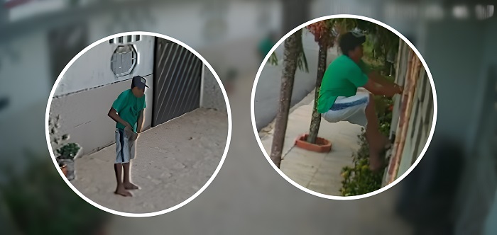 Homem é flagrado por câmeras escalando e pulando muro de casa para tentar furtar