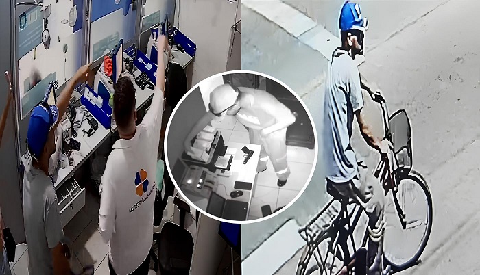 VÍDEO! Bandido rouba R$ 200 mil de lotérica e foge de bicicleta