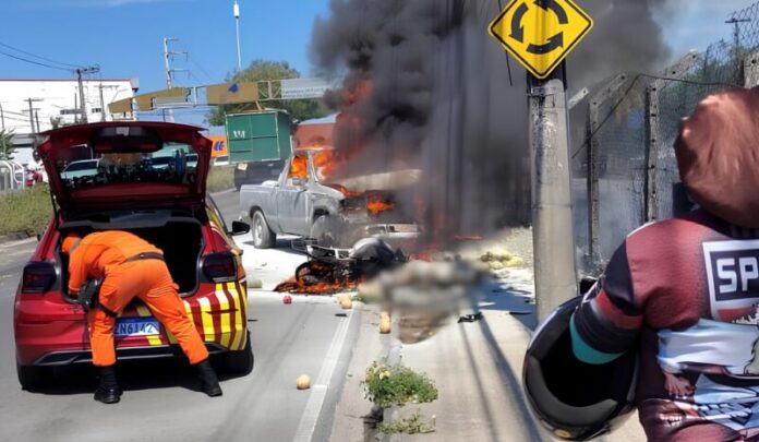 VEJA VÍDEOS! Motociclista morre carbonizado após colisão e explosão em Manaus